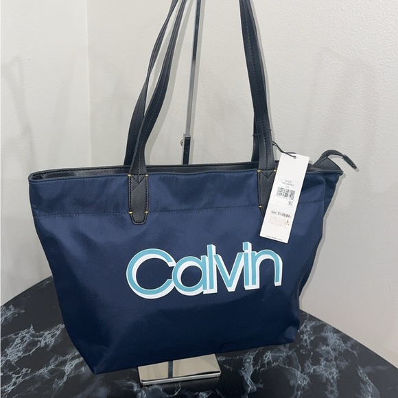 Calvin Klein Handbags - Calvin Klein Women’s Handbag Navy Blue Nylon Tote with Logo AUTHENTIC NEW